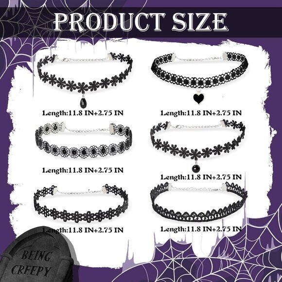Elegant Gothic Choker Set: 6 Unique Styles in Velvet, Lace & Pendant Designs - Picture 5 of 7